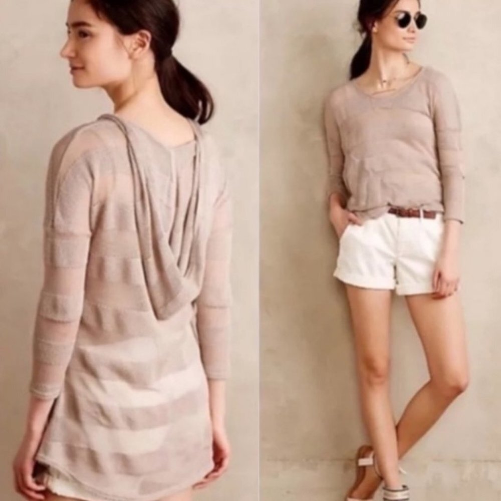 Anthropologie Saturday Sunday Hoodie Knit Sweatshirt Lightweight Size‎ XS Taupe